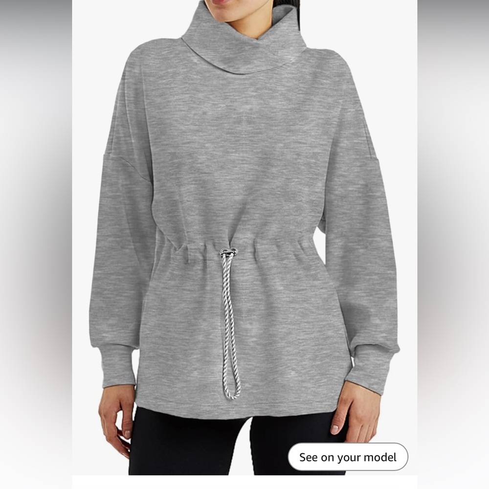 Gray Turtleneck with Side Slits & Adjustable Waist